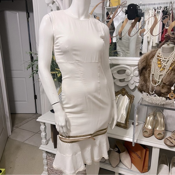 $1650 Roberto Cavalli Ivory & Gold Woven Dress 38 - Picture 7 of 16